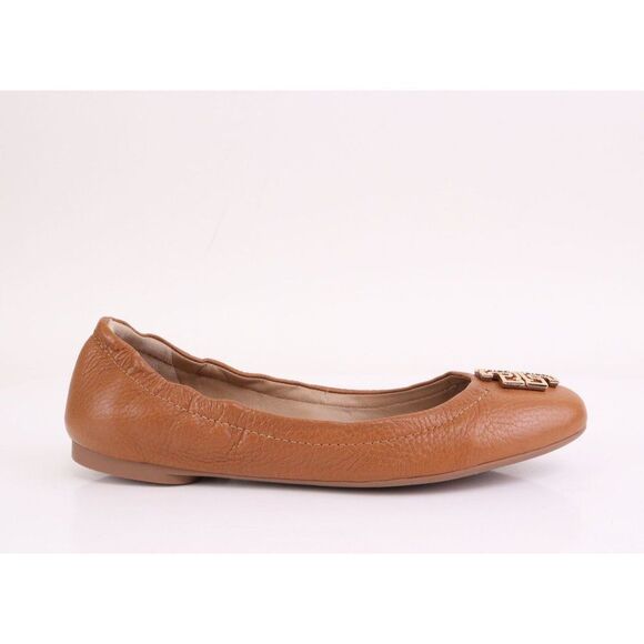 NIB Tory Burch MELINDA Ballet Flats Tumbled Leather in Royal Tan/ Gold in 7.5 - Picture 7 of 11